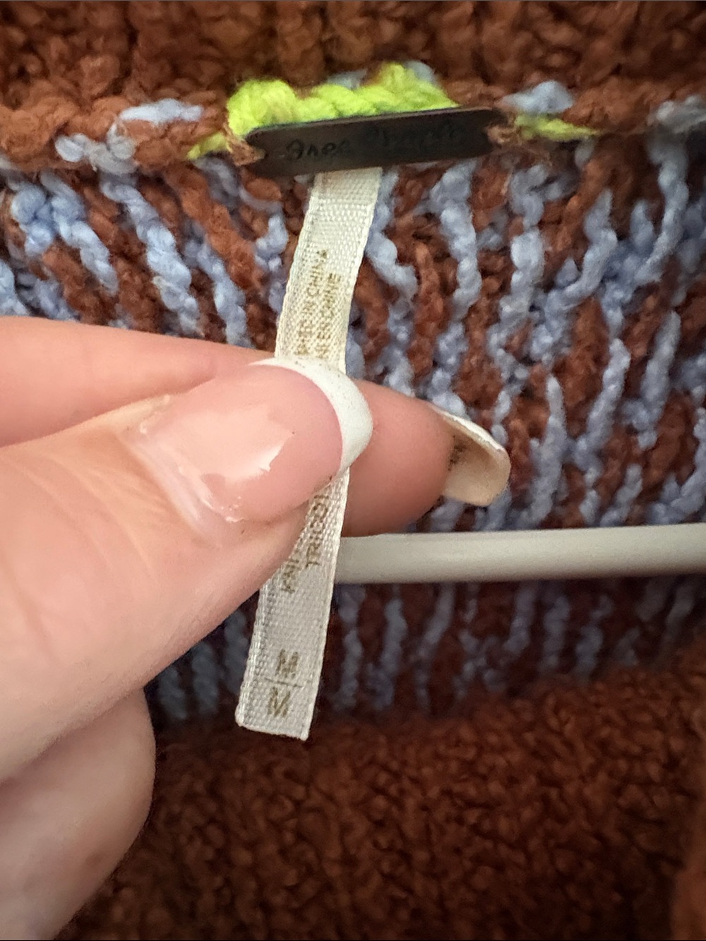 Free People Jupiter Geometric Cowl Neck Sweater — Rust and Light Blue M - Picture 2 of 4